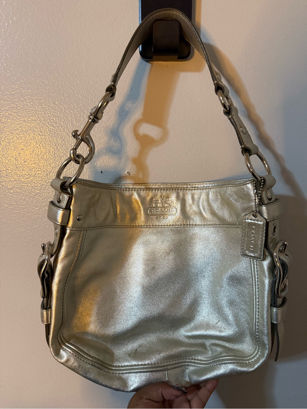 Coach Metallic Silver Leather Shoulder Bag